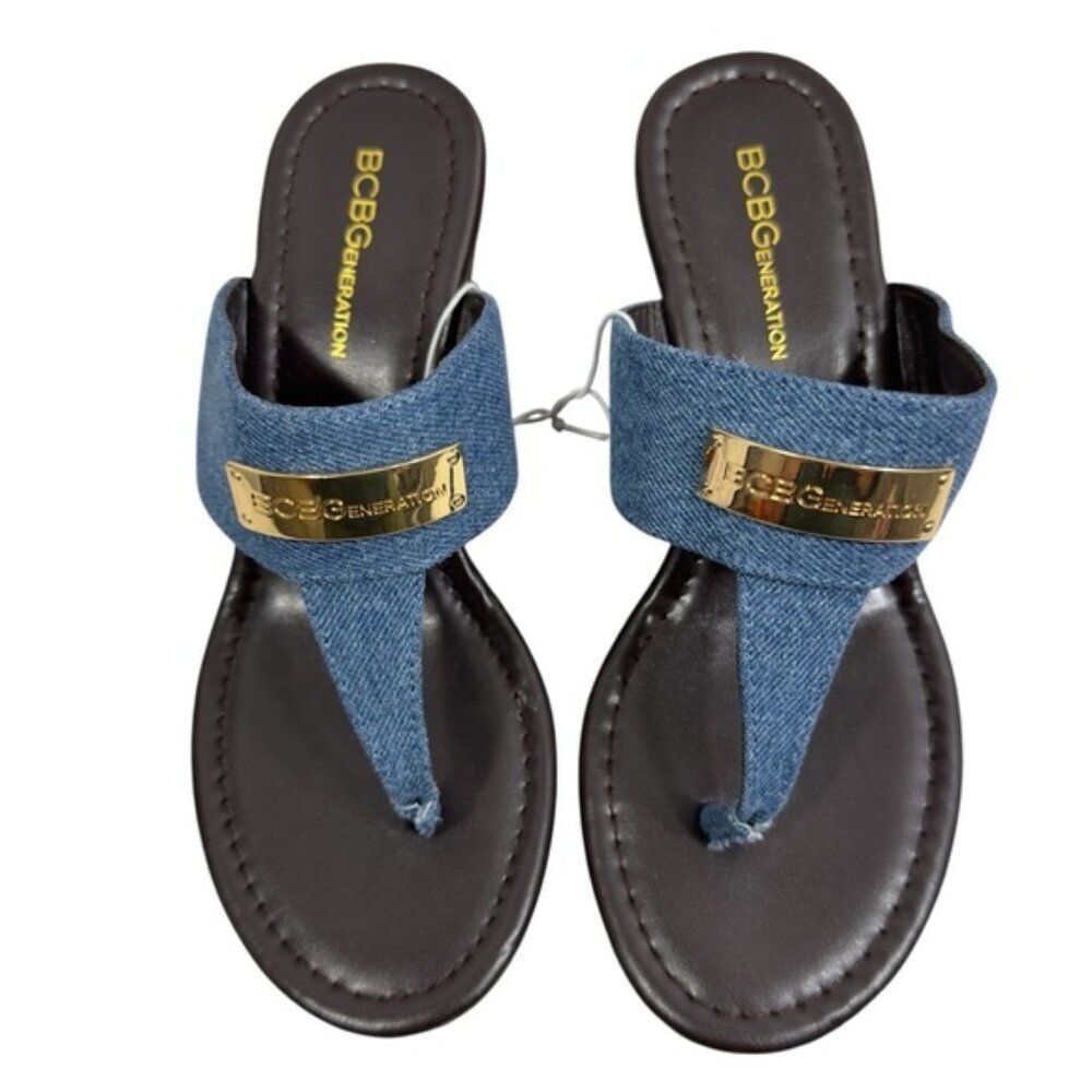 BCBGENERATION DOMINIQUE DENIM THONG WEDGE SANDALS NWT 8 Y2K